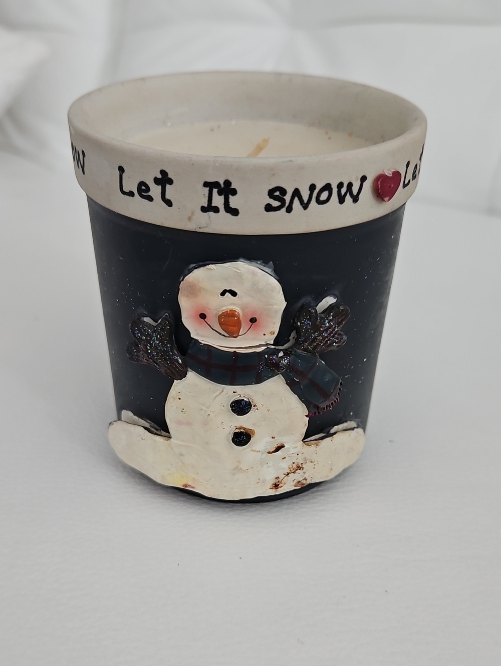 Festive Snowman Candle Jar in Black and Cream